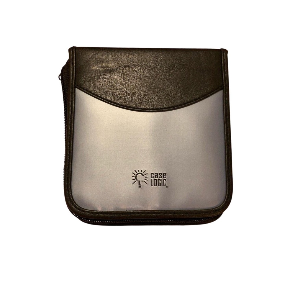 Case Logic CD DVD Wallet Silver Black Zippered Disc Storage Case 12 Sleeves